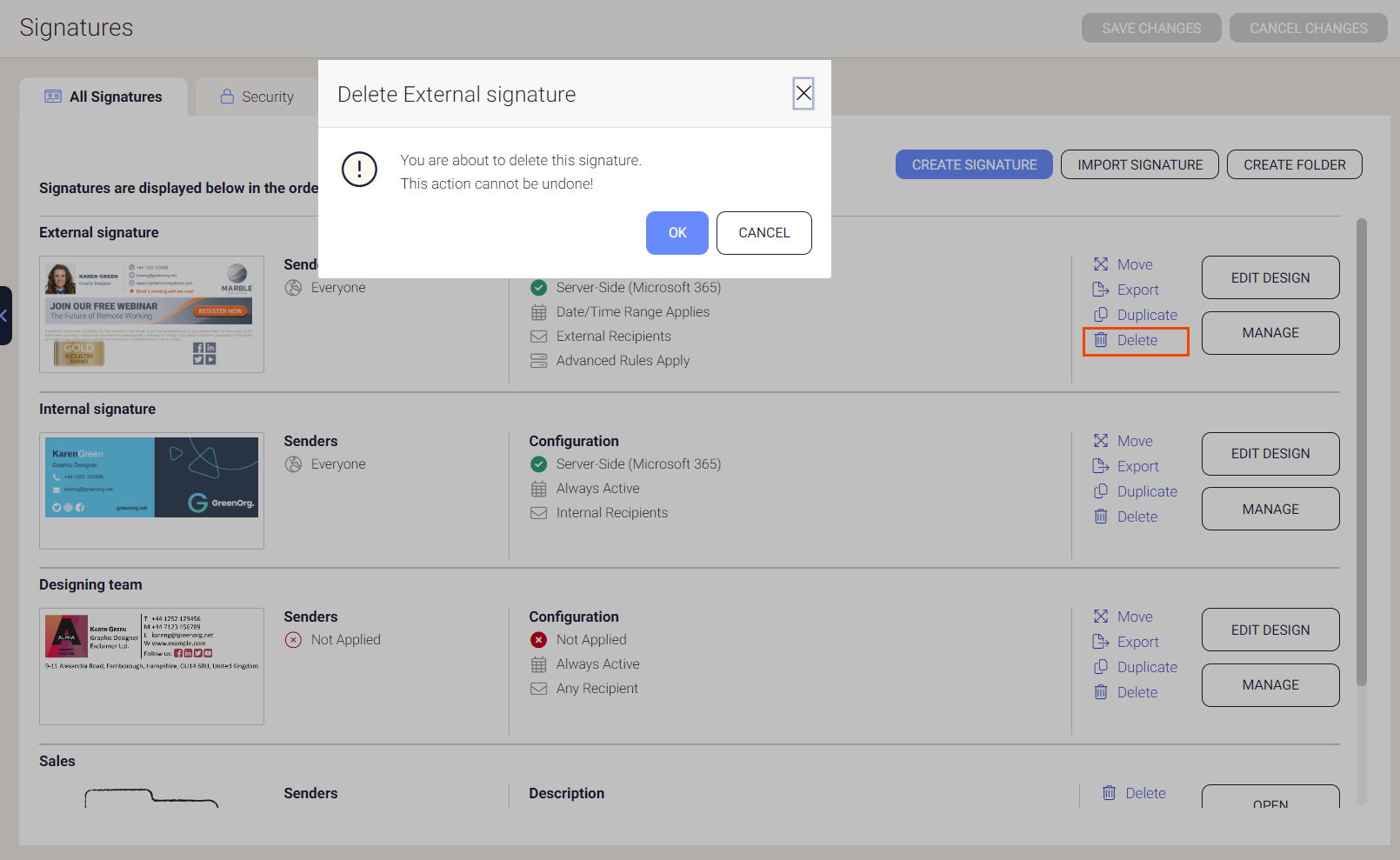 Delete Signature Exclaimer Knowledge Base